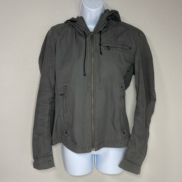 Uniqlo Hooded Utility Jacket Slim Fit Womens small Gray Full Zip - Picture 1 of 6